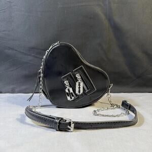 Black Gothic Heart Crossbody Bag With Razor Blade Zipper Charms- Edgy Purse